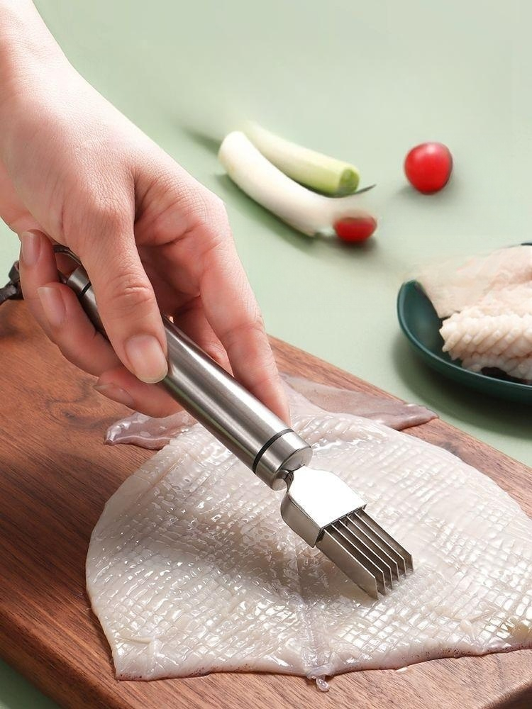 오징어칼집도구 오징어칼집칼 벌집 식당 주방 컴팩트 전복 304 곡형 손잡이 오징어 꽃칼 - 상품 이미지