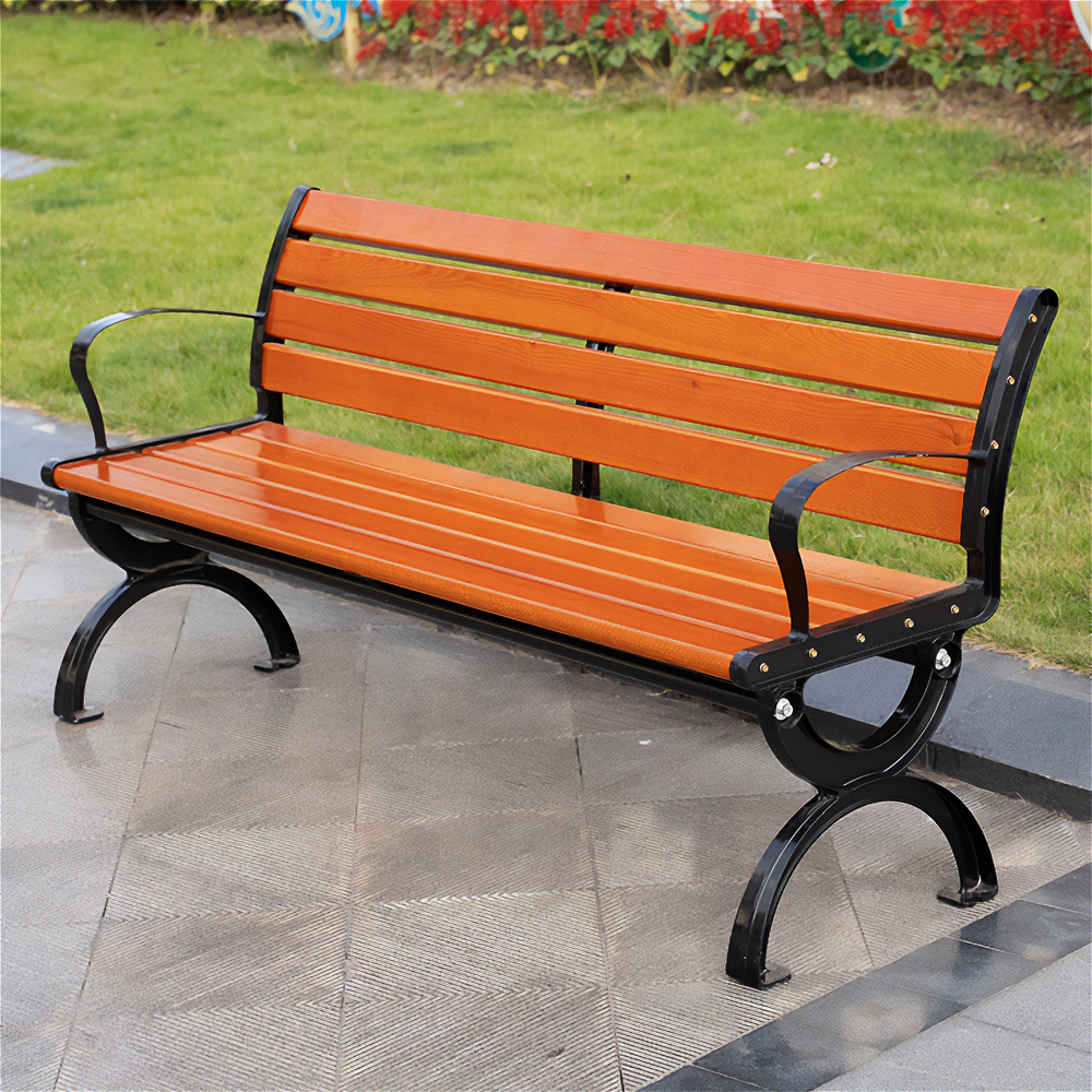 공원 벤치 야외 정원 카페 등받이 나무 철제 주물 의자 120cm