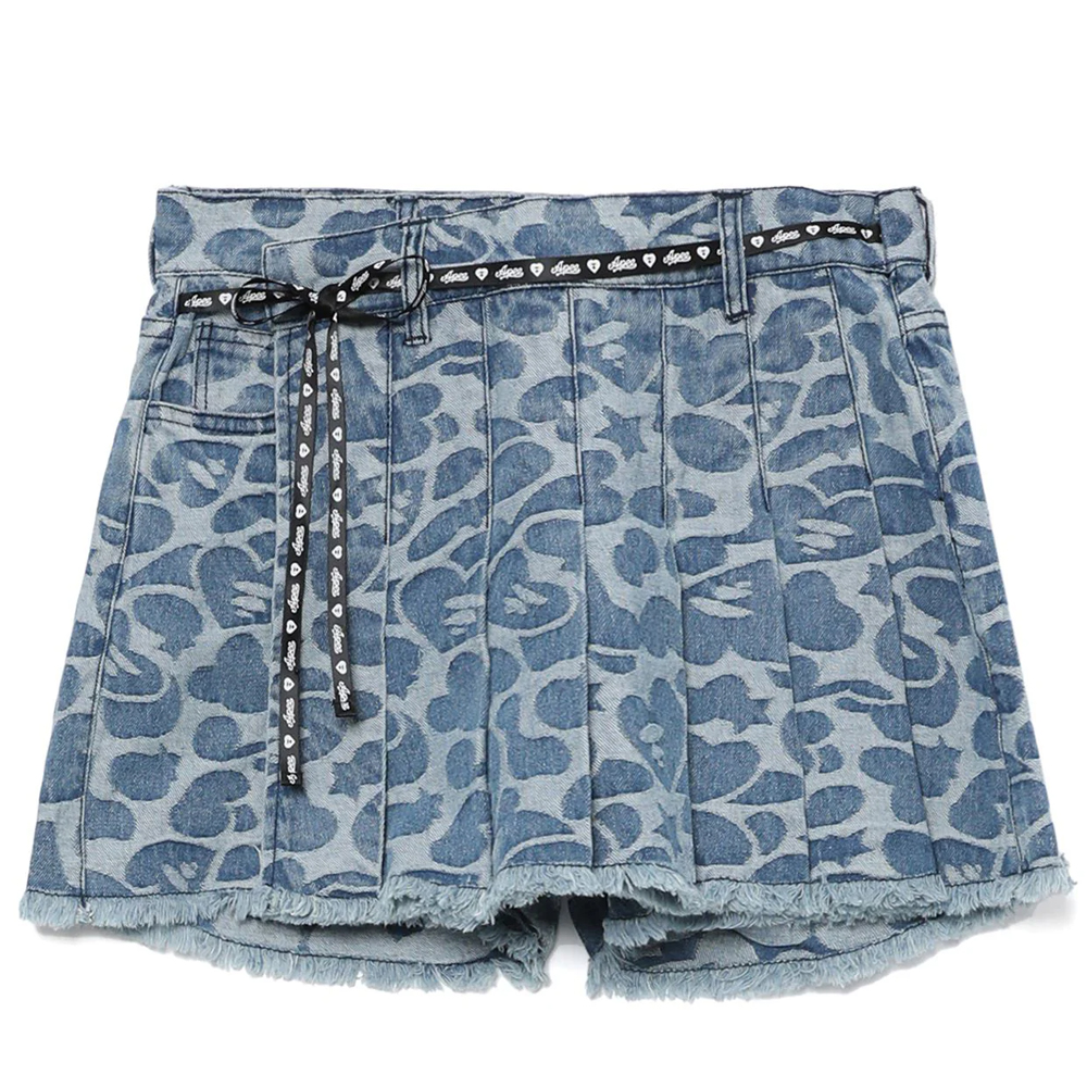 베이프 우먼즈 반바지 PATTERN DENIM PLEATED SKORT CK20-251-001 - 상품 이미지