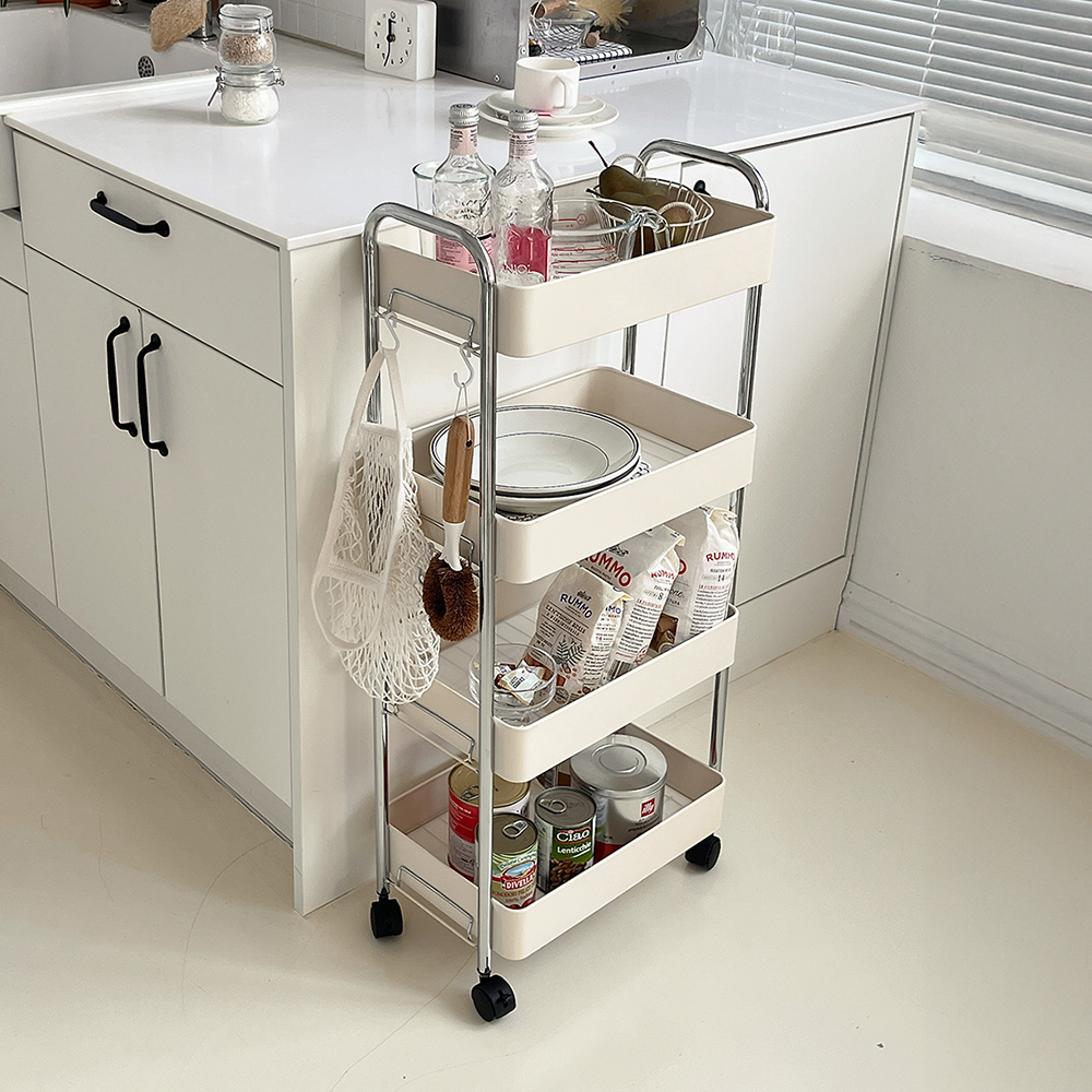 4단 이동식트롤리 바퀴달린 세탁실 선반 틈새선반 바구니4개 L