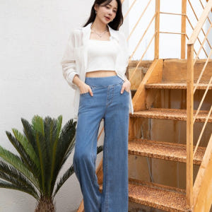 하이웨스트 쿨링 텐셀 밴딩진 여자 와이드진 쿨 데님 팬츠 여성여름청바지 ... 착용 후기 | 사이즈/핏 총정리 - 상품 이미지 4