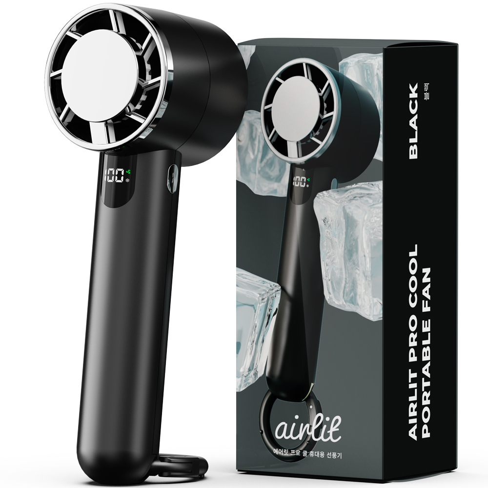 휴대용 무선 냉각 선풍기 미니 쿨링팬 손풍기 탁상용 고리형 에어릿 프로쿨 블랙