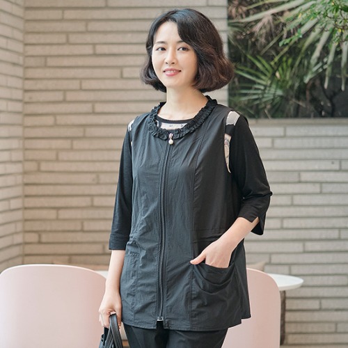 엄마옷 조이마담 J3042 진주지퍼 프릴 베스트 조끼 중년여성의류 - 메인 이미지