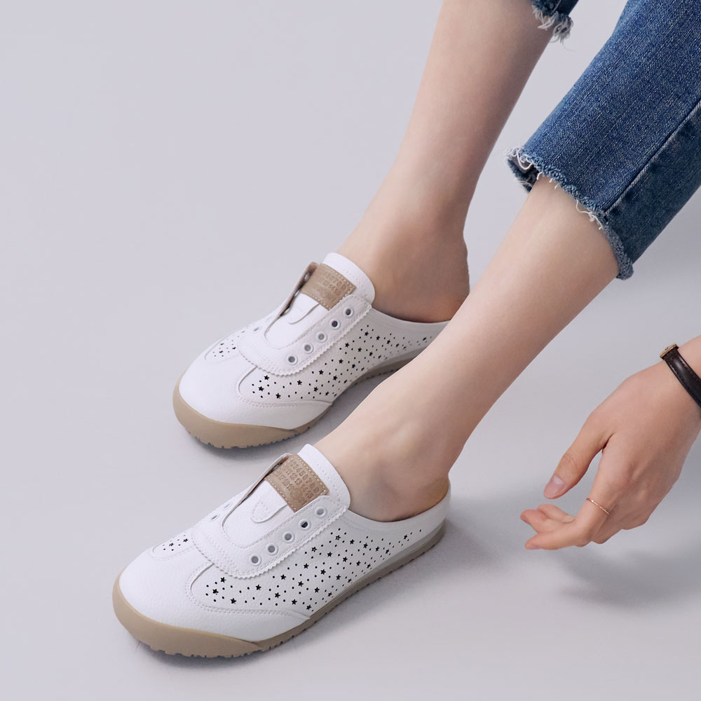에스유니 소가죽 경량 발편한 펀칭 포인트 여성 뮬 블로퍼 스니커즈 단화 2.5cm - 상품 이미지