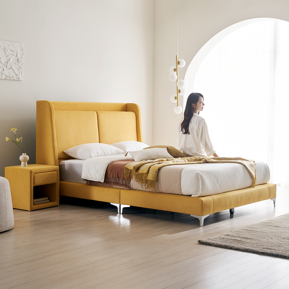 쉐우드가구 루아벨 평상형 LED 패브릭 호텔식 침대프레임 LK(라지킹), 크림01