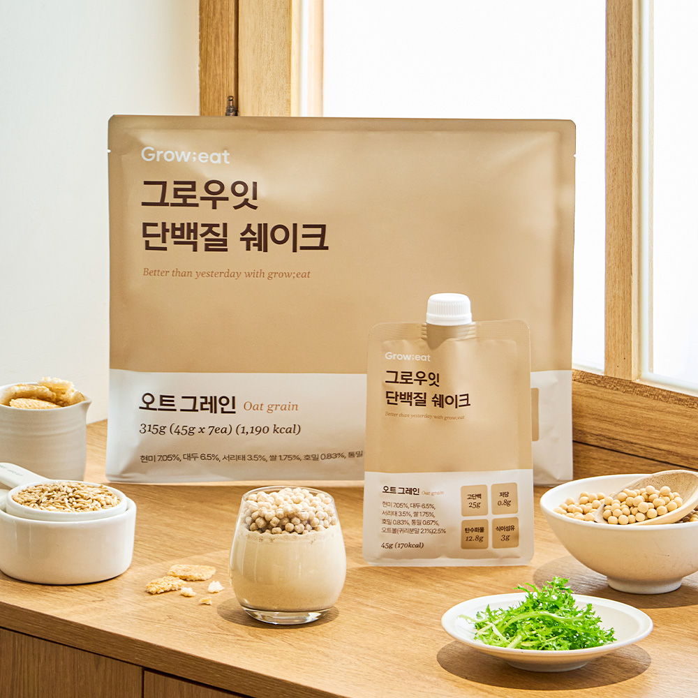 그로우잇 단백질 쉐이크 파우치 저당 식사대용 오트그레인, 7포, 2개