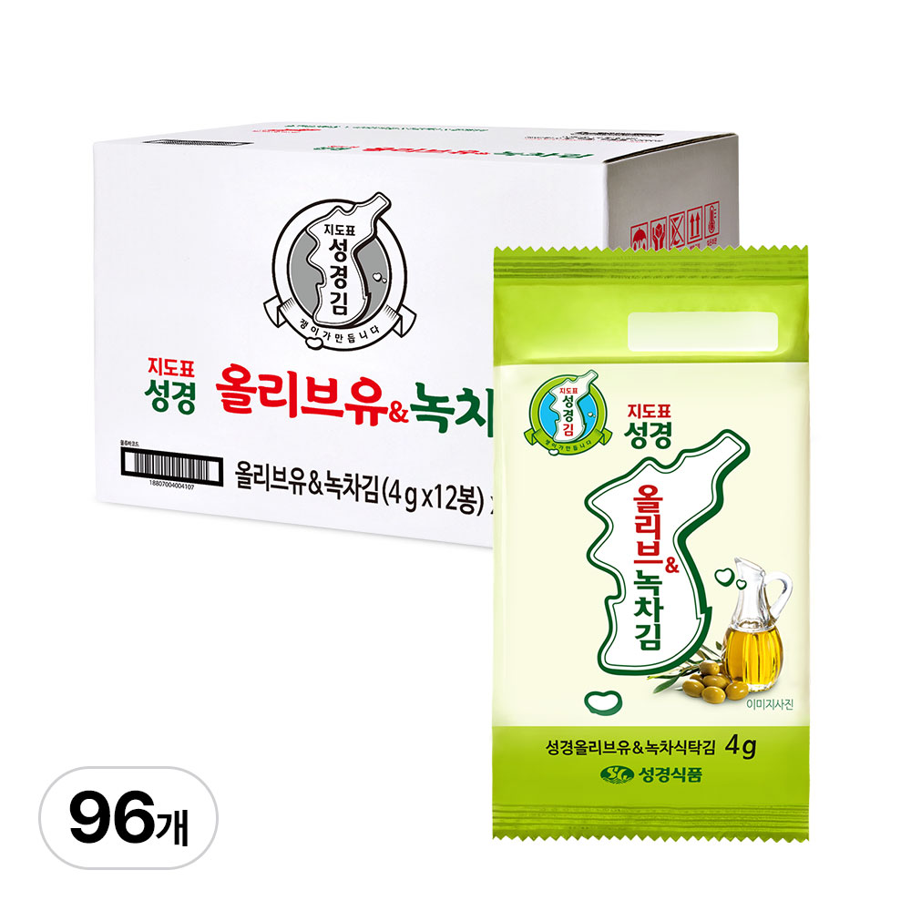 [성경김본사] 올리브 녹차 도시락김 4g 12봉x8개 총96봉 - 식탁김, 스페인올리브유 - 상품 이미지