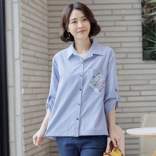 엄마옷 조이마담 J3218 ST 패치포켓 롤업 셔츠겸 자켓 남방 중년여성의류 - 상품 이미지
