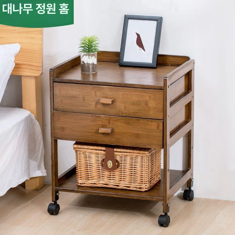 이동식 원목 수납장 협탁 침실 1단 서랍형 오크 거실 2단 원색 이동식 싱글 서랍 침대 옆 테이블 조립 - 상세 이미지 4