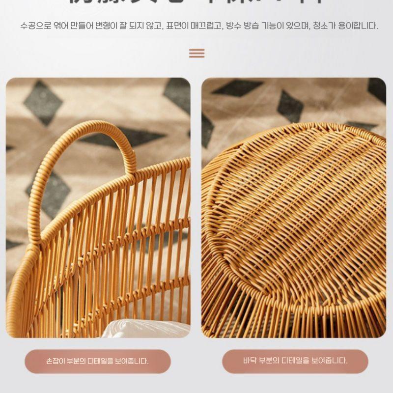 라탄 세탁바구니 대용량 빨래통 원형 다용도 바구니 스몰 / 핸들X - 상세 이미지 3