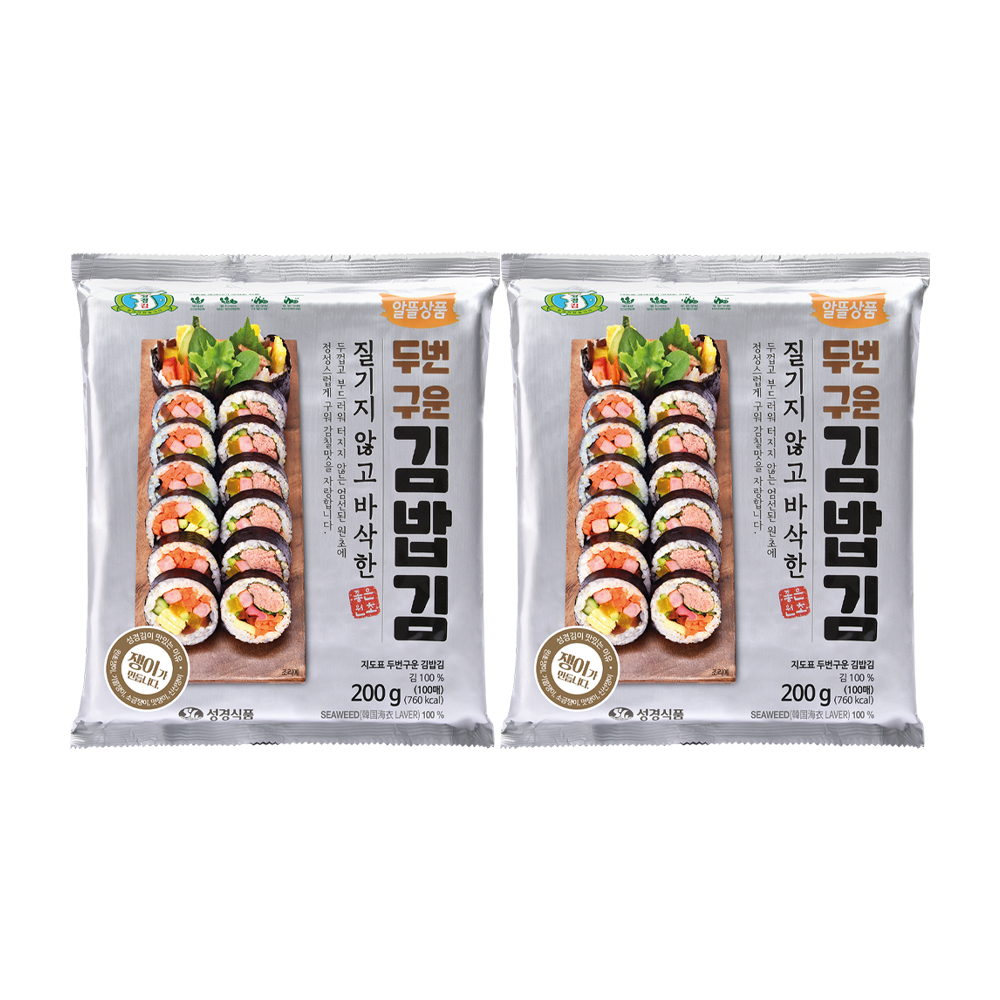 [성경김본사] 지도표 대용량 업소용 구운 김밥김(100매) 200g, 2개 - 상품 이미지