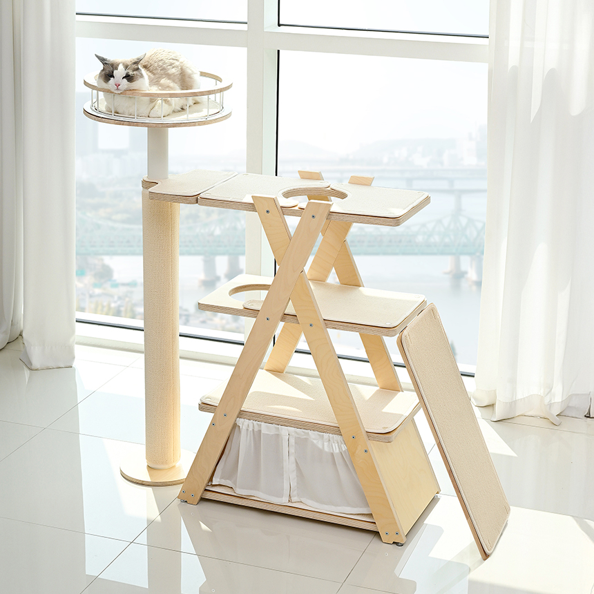 펫코본 캣타워 고양이 원목 숨숨집 캣워크 스크래쳐