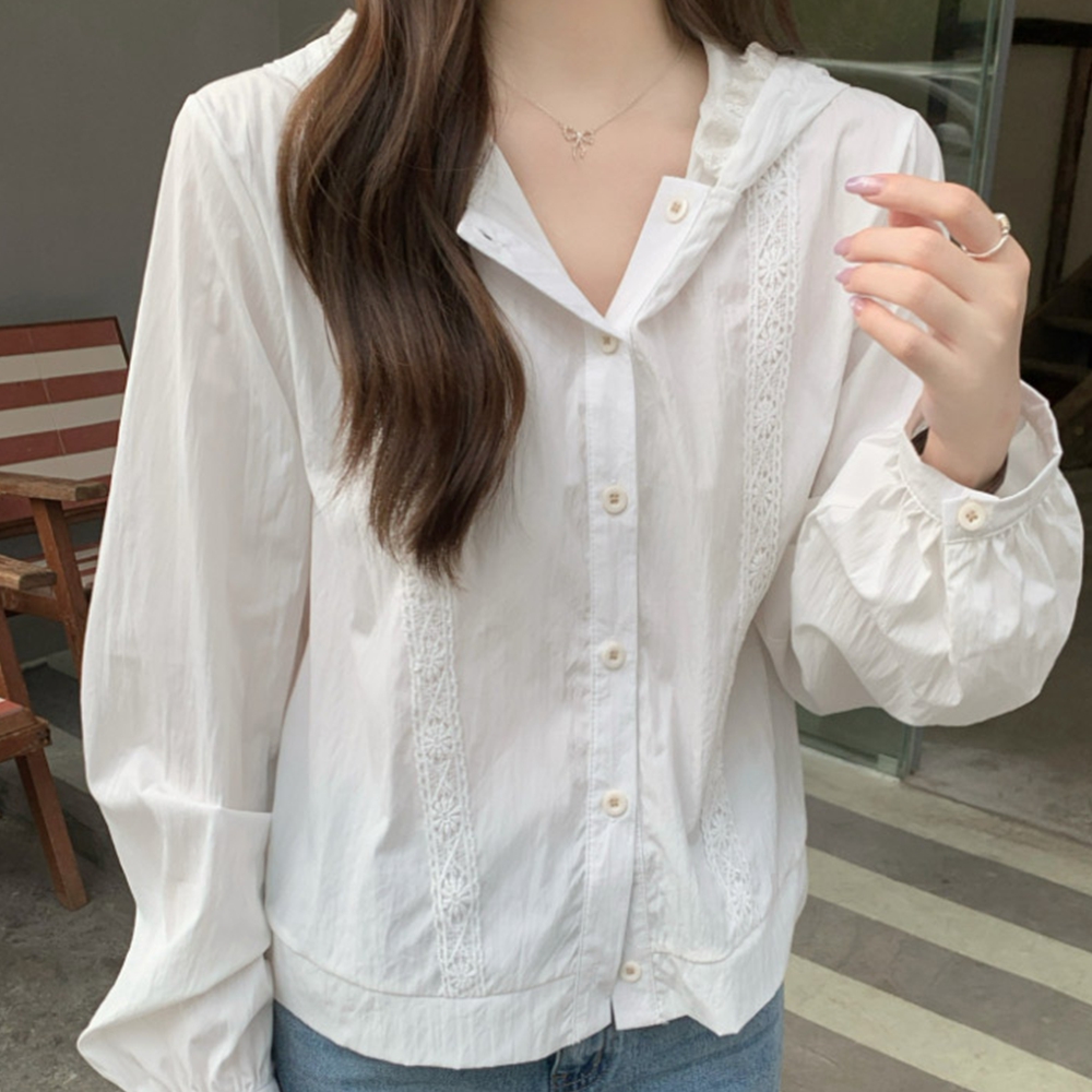 여성긴팔남방 레이스 후드 크롭 여름 블레이저 셔츠 남방 이미지 8