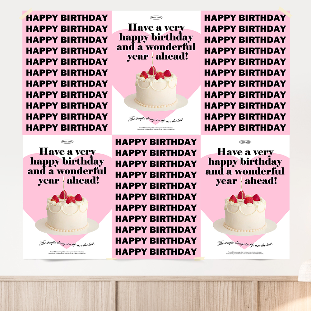 파티 포스터 생일 셀프 촬영 소품 HAPPY BIRTHDAY 딸기 케이크 A4 - 상세 이미지 2