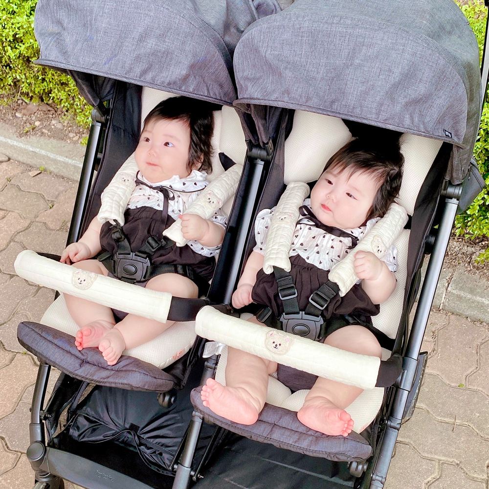 곰돌이 누빔 유모차 안전바커버 안전 벨트커버 침받이