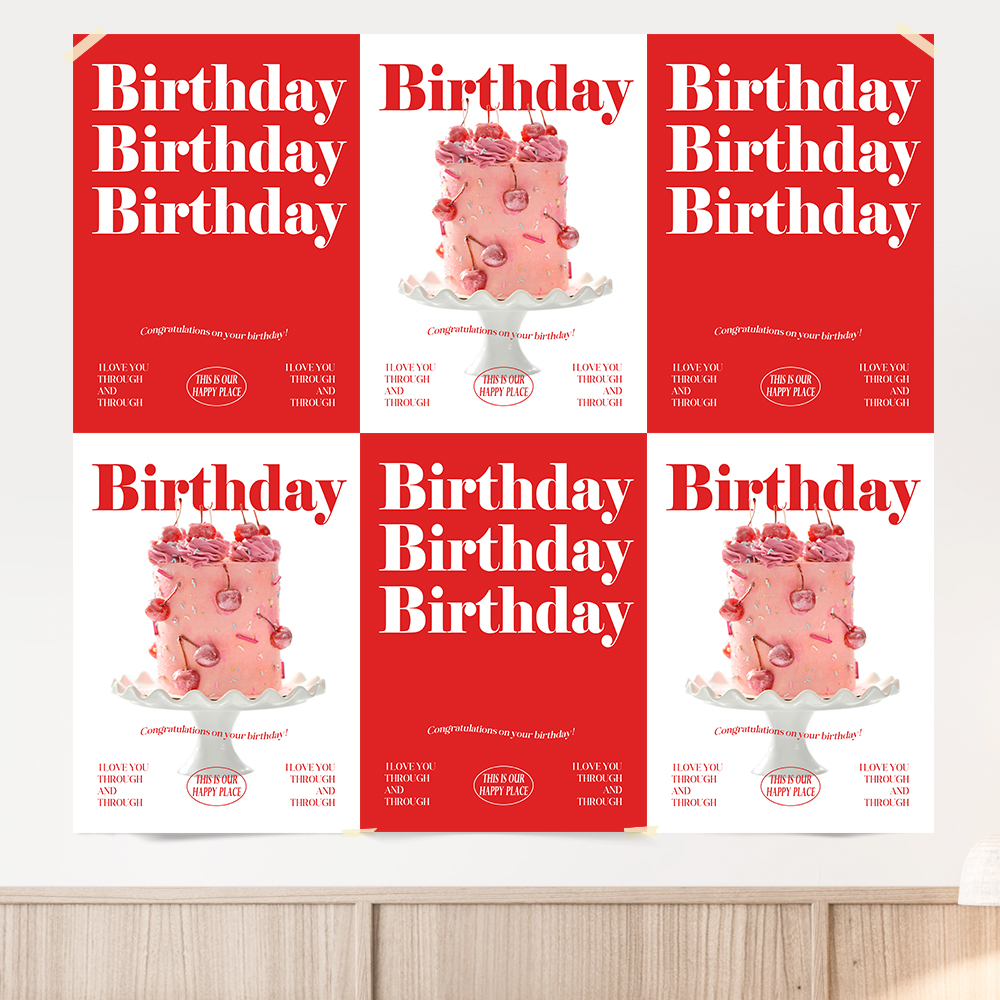 파티 포스터 생일 셀프 촬영 소품 HAPPY BIRTHDAY 체리 케이크 A4 - 상세 이미지 2