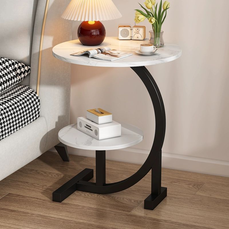 협탁 소파 옆 티 테이블 사이드 선반 미니 좁은 탁자 1.호두나무색 상판검정 프레임 - 상품 이미지