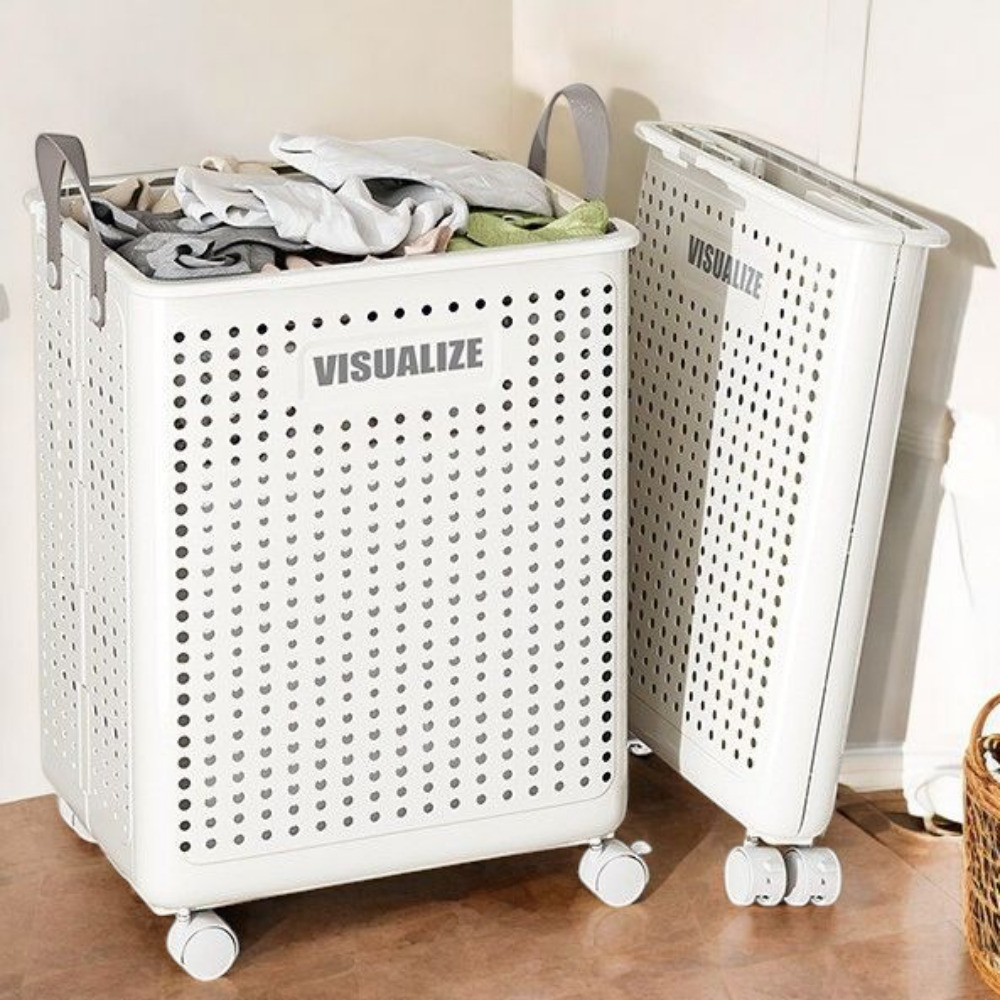 빨래바구니 핸들형 슬림형 런드리 캐리어 오픈 건조기 런드리백 세탁 접이식