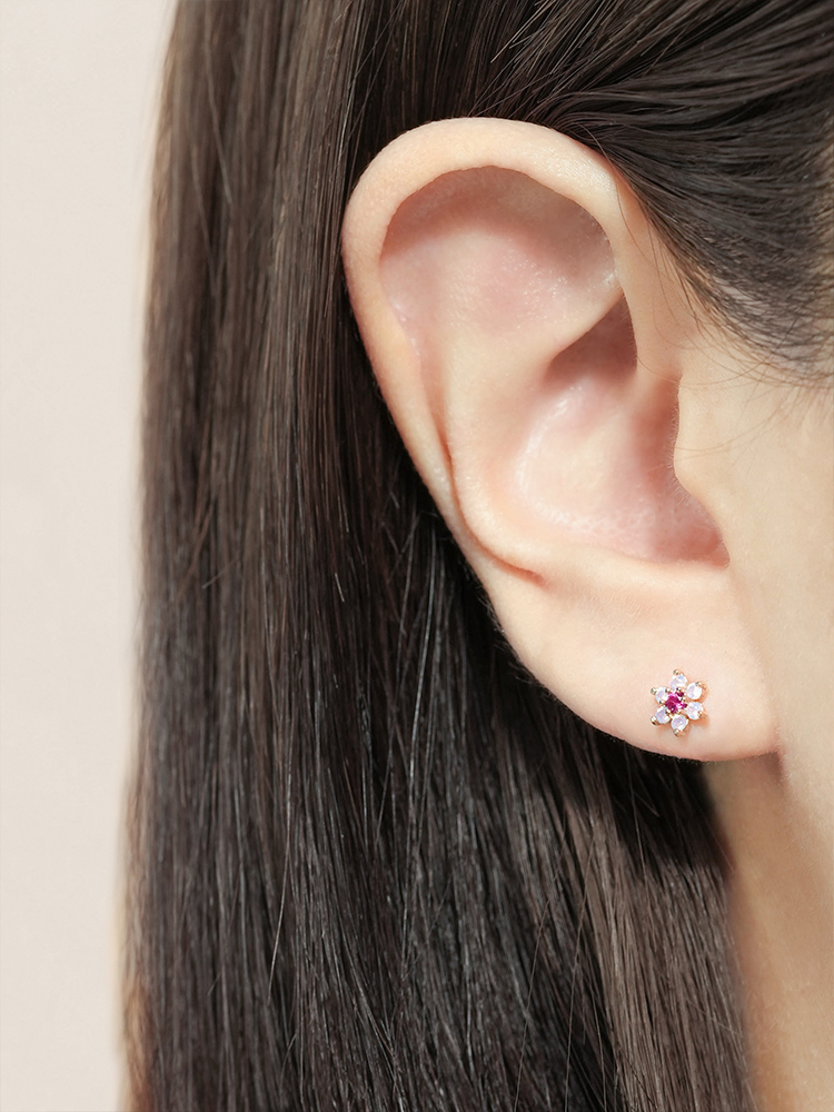 [0.8mm]14K 인터널 오팔 터키석 큐빅 플라워 라블렛 피어싱 귀걸이 - 상세 이미지 5