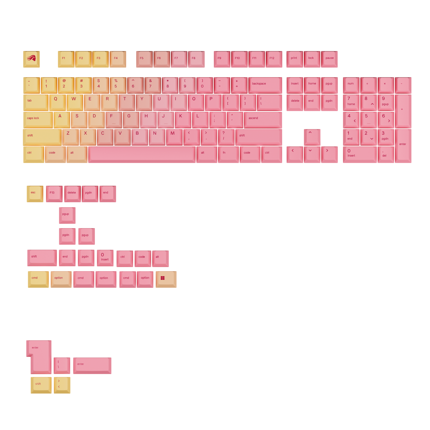 글로리어스 GPBT Gradient 키캡 세트 Grapefruit - 상세 이미지 2
