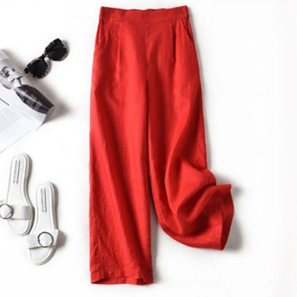 흰색통바지 마통바지 여성 여름 린넨 와이드 통넓은 밴딩팬츠 - 상세 이미지 3