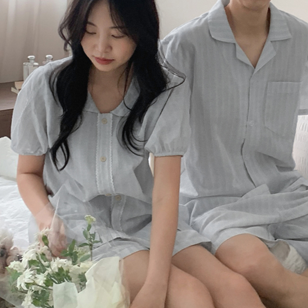 엠버 스트라이프 반팔 커플파자마 잠옷세트 1color - 상세 이미지 4