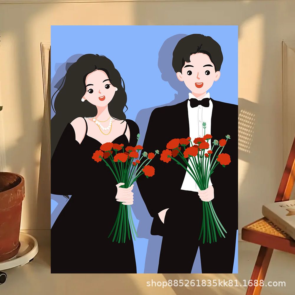 DIY 그림그리기 신혼부부 커플 유화 그림 액자 포스터 A 피오니러브 30x40cm - 메인 이미지