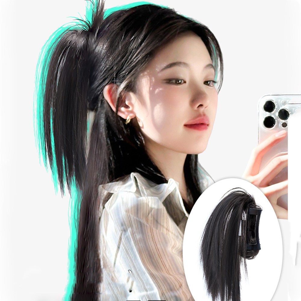 포니테일 깃털번 가시머리 업스타일 집게핀 부분 가발 - 상세 이미지 5