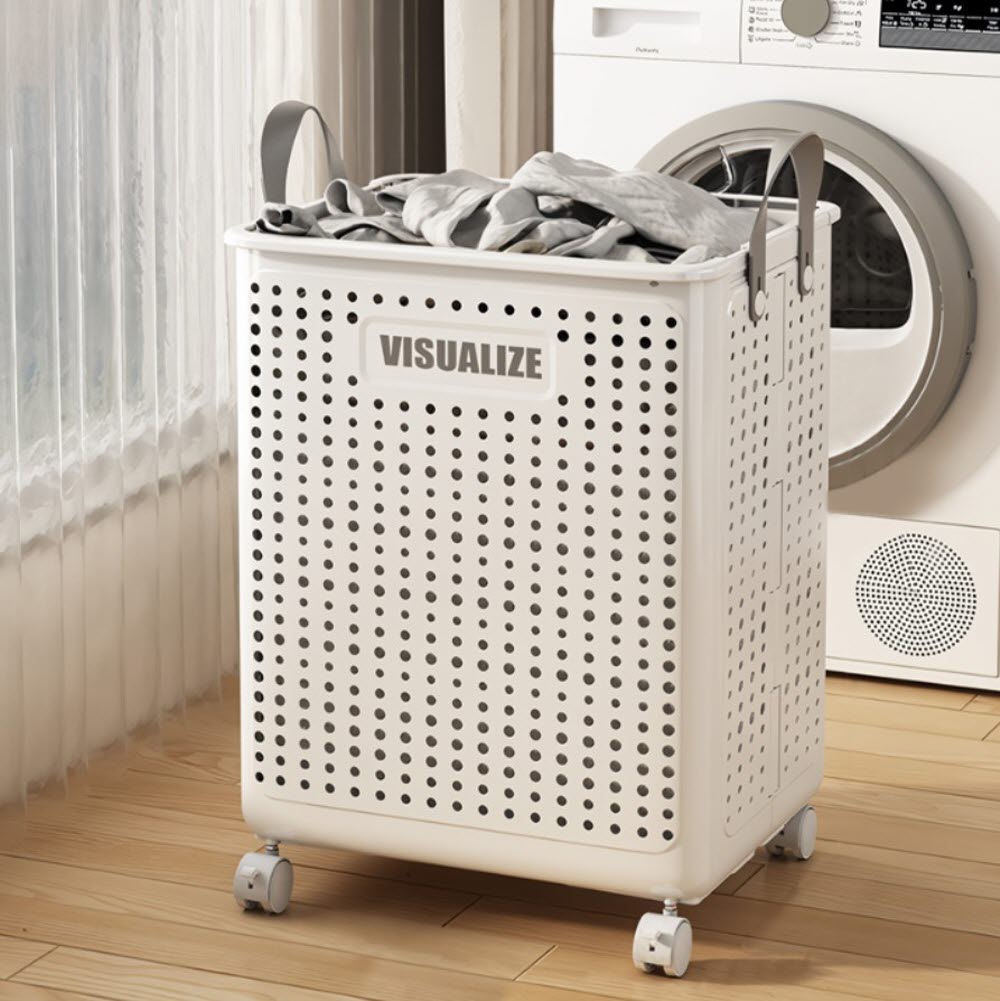 빨래바구니 핸들형 슬림형 런드리 캐리어 오픈 건조기 런드리백 세탁 접이식 - 상세 이미지 2