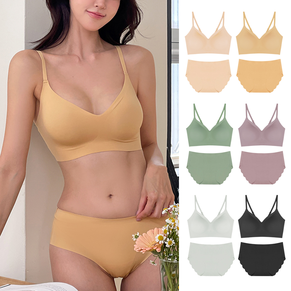 핑크앤다이아 노후크 수딩브라 심리스 노와이어 스포츠브라 브라렛 뽕브라 속옷세트 데일리 - 상품 이미지