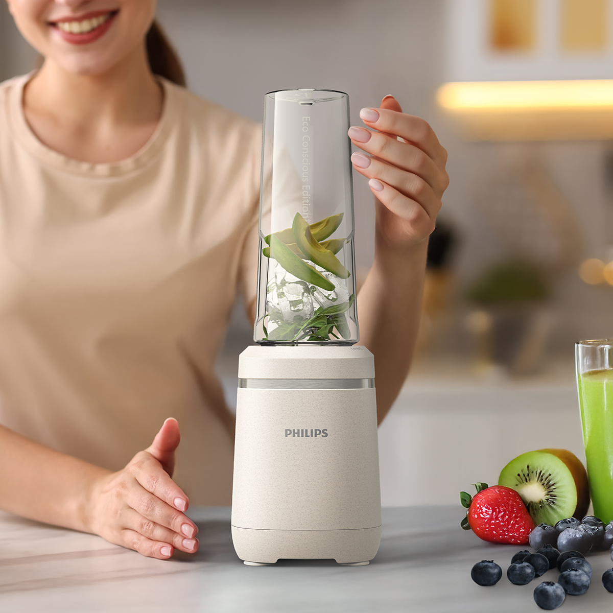 필립스 모닝 키친 세트 미니 블렌더 실크 화이트 매트 HR2500/00