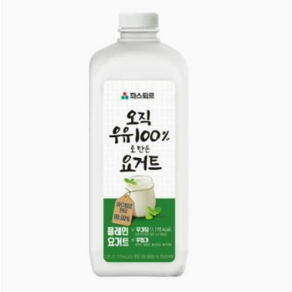 파스퇴르 오직 무항생제우유로 만든 요구르트 플레인, 1.8L, 1개 - 상품 이미지