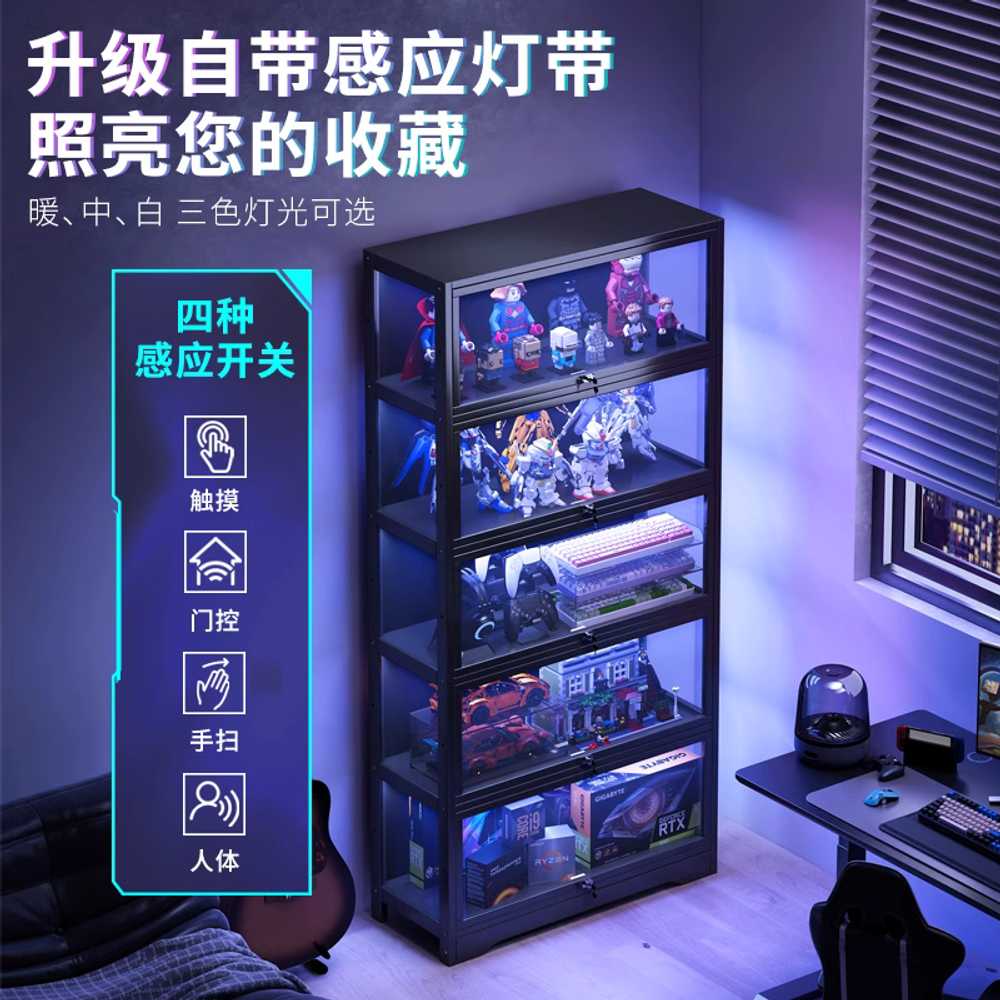LED 진열장 위스키장식장 술선반 건프라 그릇장 상장 4단 80cm - 상세 이미지 3