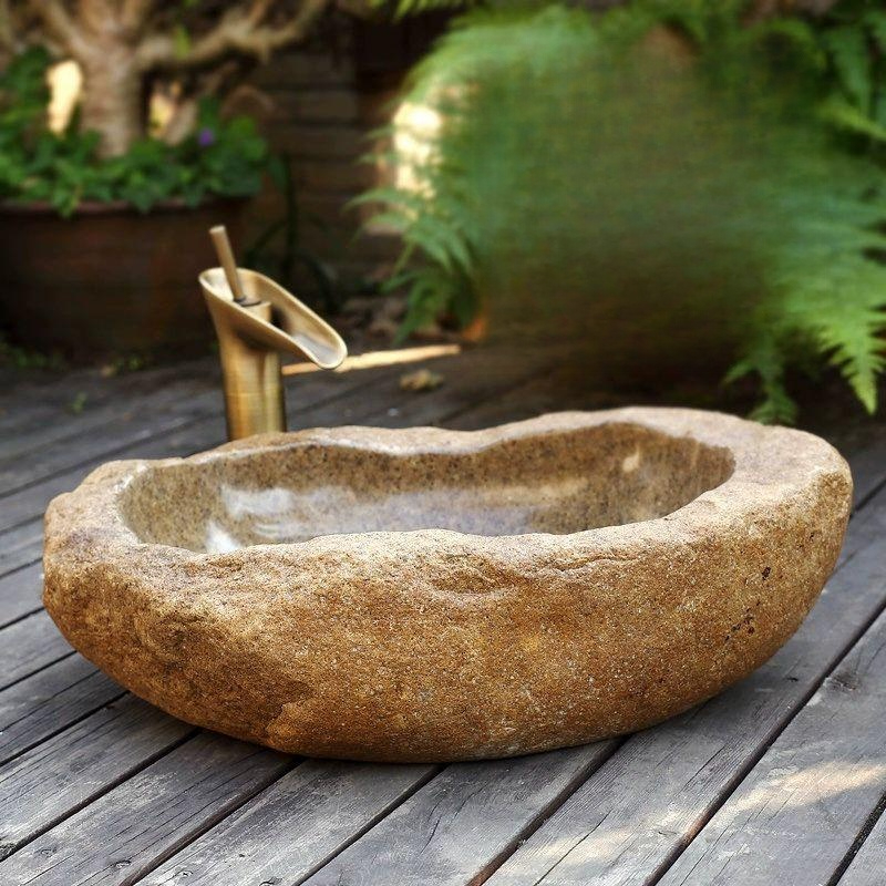 탑볼 세면대 돌 석재 스톤 자연석 개수대 복고풍 콘크리트 45CM~49CM - 메인 이미지