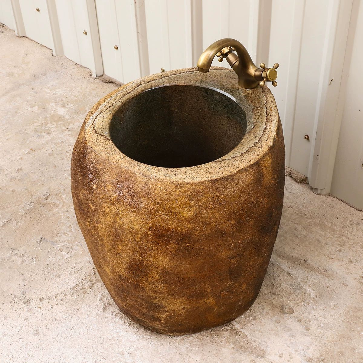 탑볼 세면대 돌 석재 스톤 자연석 개수대 복고풍 콘크리트 45CM~49CM - 상세 이미지 4