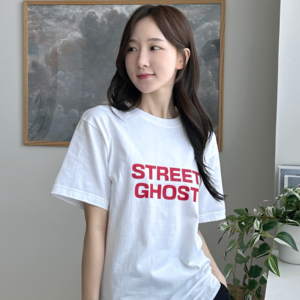 여자 반팔 STREET GHOST 레터링 커플 티셔츠  FTC00015 - 상품 이미지