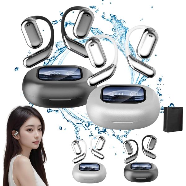 블루투스 오픈 이어버드, 트루 와이어리스 오픈 이어버드 블루투스 5.4, LED 디스플레이 이어버드, 러닝, 스포츠용 (2PCS-C : 루디아무역