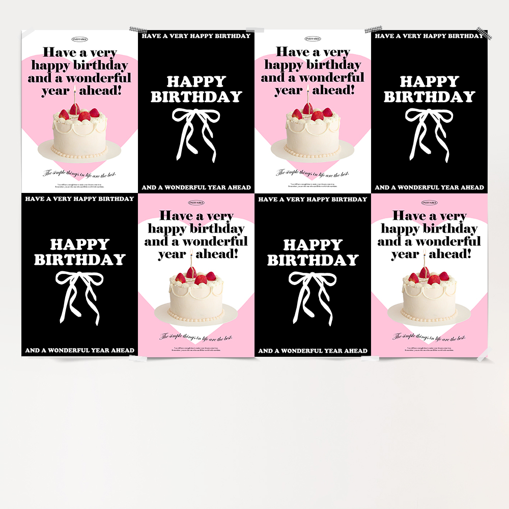 파티 포스터 생일 셀프 촬영 소품 HAPPY BIRTHDAY 딸기 케이크 A4 - 상세 이미지 3