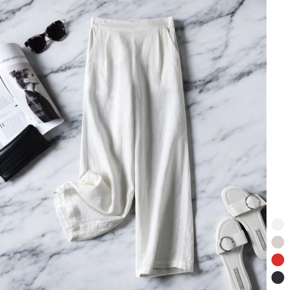 흰색통바지 마통바지 여성 여름 린넨 와이드 통넓은 밴딩팬츠 - 상품 이미지