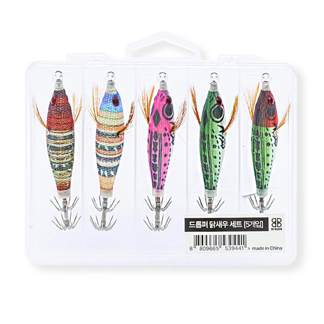 비블랙 닭새우 미니 드롭퍼 60 에기 5종 태클박스 세트