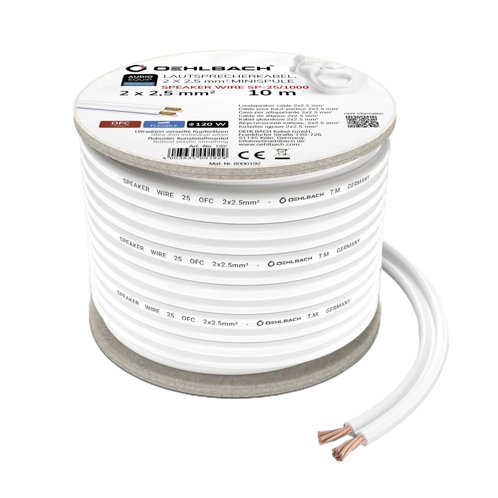 Oehlbach 오엘바흐 SPEAKER WIRE SP-25 스피커 케이블 2 x 2.5mm² 화이트 10M 1롤 (D1C192) - 상품 이미지