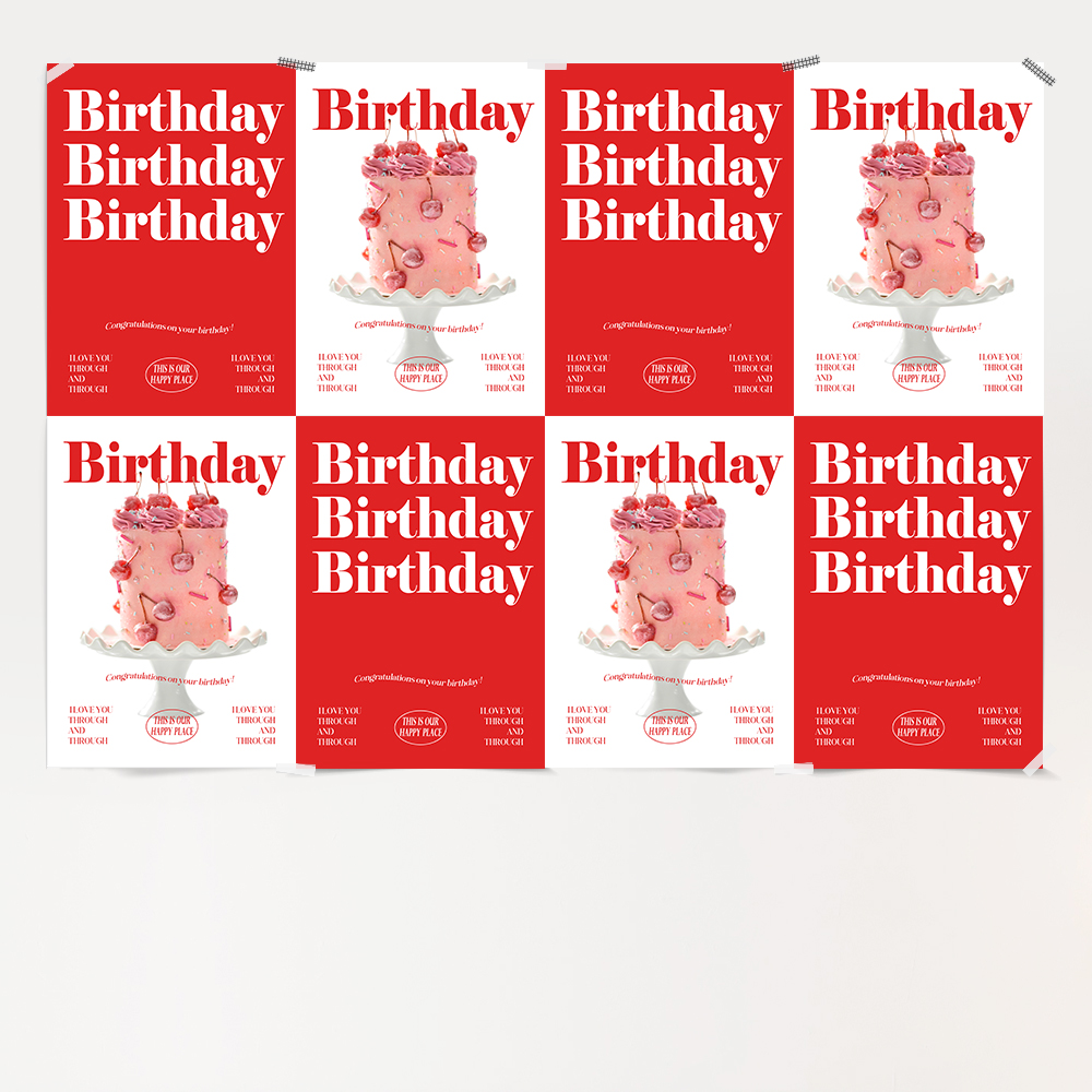 파티 포스터 생일 셀프 촬영 소품 HAPPY BIRTHDAY 체리 케이크 A4 - 상세 이미지 5