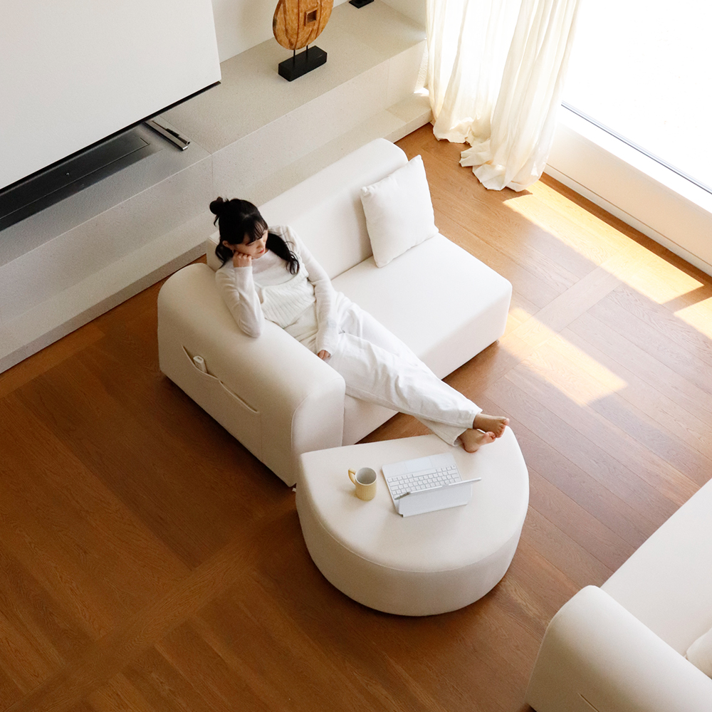 피오 아쿠아텍스 2인용 소파 패브릭 소파세트 아이보리 스툴 쿠션 포함