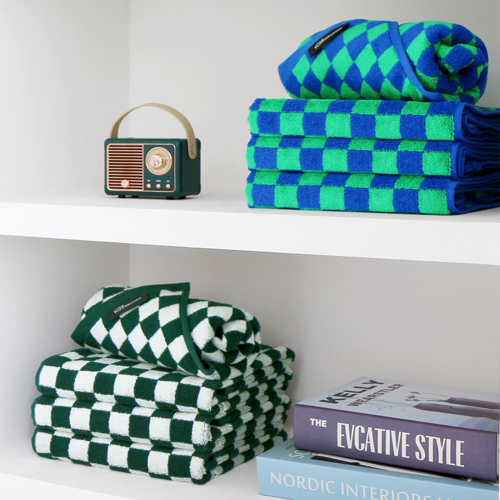 코튼리빙 티노 타올 체크 선염 인테리어 뱀부혼방 호텔 수건 2장+2장