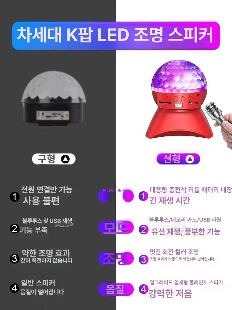노래방 미러볼 LED 디스코 RGB 조명 램프 클래식 화이트-블루투스 스피커 - 상세 이미지 5