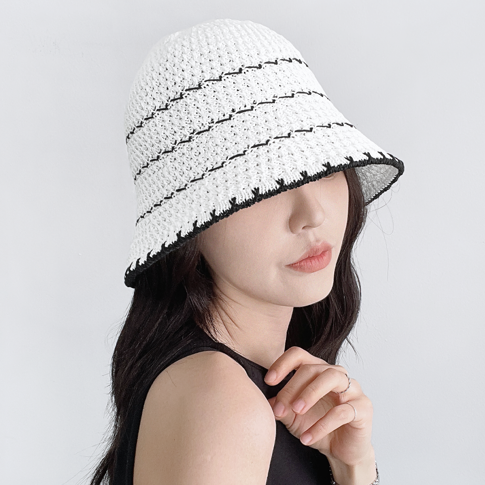 블랙스티치 지사 니트 버킷햇 여성 가벼운 여름모자 밀짚 벙거지햇 - 상세 이미지 2