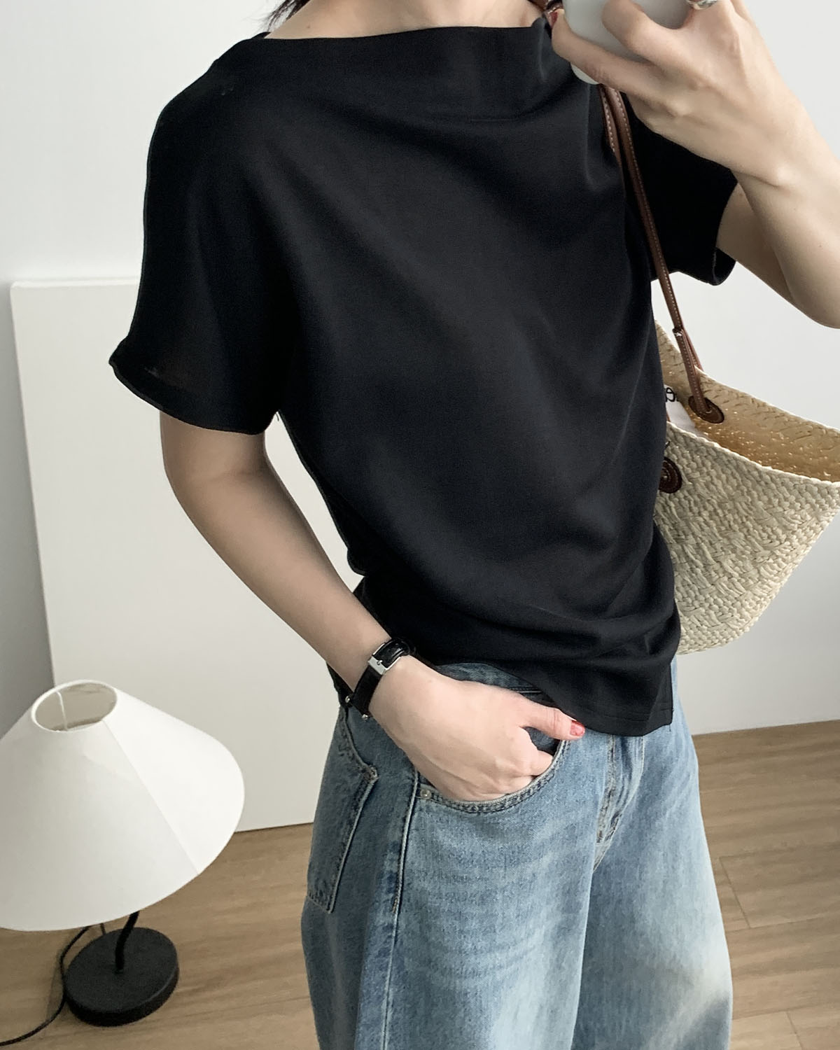 모네 셔링 블라티 보트넥 언발 블라우스 티셔츠 웨어링무드 (2c) - 상세 이미지 5