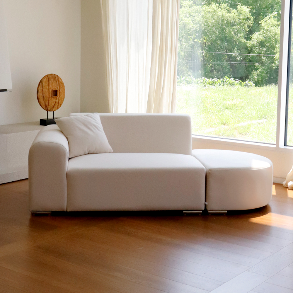 피오 아쿠아텍스 2인용 소파 패브릭 소파세트 아이보리 스툴 쿠션 포함