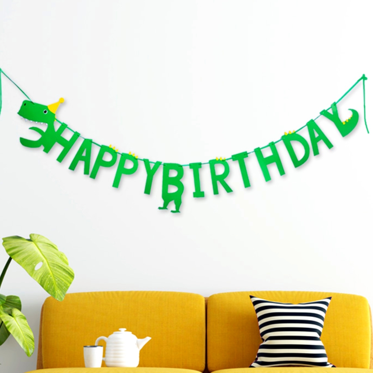 초록티라노생일가랜드 공룡디자인케이크장식용해피버스데이가랜드 생일축하 - 상품 이미지