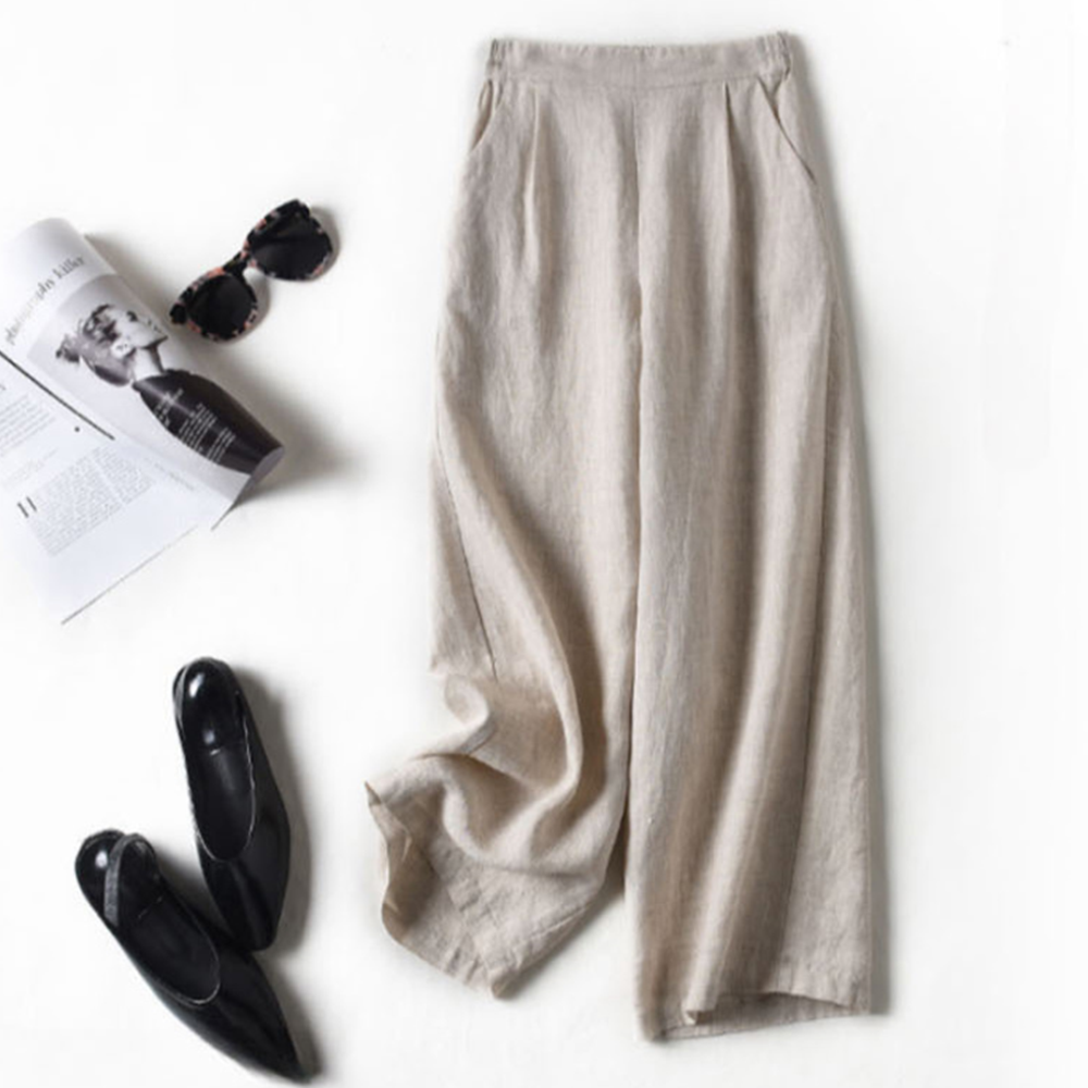흰색통바지 마통바지 여성 여름 린넨 와이드 통넓은 밴딩팬츠 - 상세 이미지 4